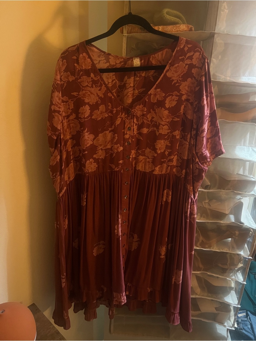 Magenta Floral Button-Front Babydoll Dress